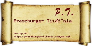 Preszburger Titánia névjegykártya